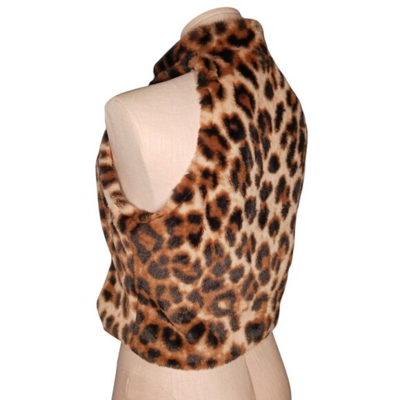 SHEIN Brown Tan Leopard Print Faux Fur Full Zip Cropped Halter Vest Womans S - Picture 3 of 12